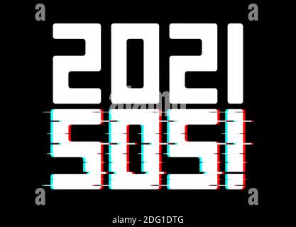 Numeri astratti 2021 SOS Hope invertito per il nuovo anno, libertà da COVID-19. La fine della pandemia 2020. Su uno sfondo scuro illustrazione vettoriale Illustrazione Vettoriale