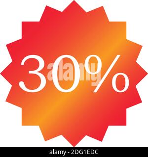 Modello badge vettoriale tag vendita, simbolo etichetta 30 off, icona piatta promozione, emblema adesivo vendita liquidazione, segno gradiente rosso vendita affare design moderno Illustrazione Vettoriale