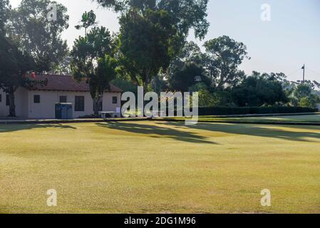 Il campo da bowling Lawn Bowling presso il Balboa Park. San Diego, California, Stati Uniti. Foto Stock