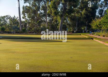 Il campo da bowling Lawn Bowling presso il Balboa Park. San Diego, California, Stati Uniti. Foto Stock