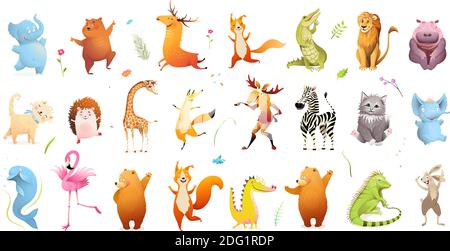 Fauna selvatica per bambini Animali raccolta clipart Illustrazione Vettoriale