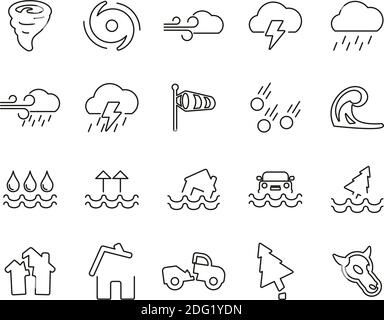 Tornado o Hurricane icone Black & White sottile set Grande Illustrazione Vettoriale