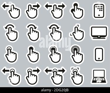 Icone del touchscreen Set di adesivi in bianco e nero Grande Illustrazione Vettoriale