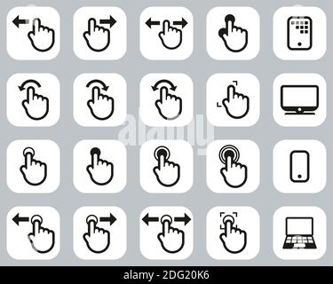 Icone touchscreen Bianco e nero Design piatto Set Grande Illustrazione Vettoriale