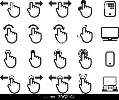 Icone del touchscreen Bianco e nero Imposta Grande Illustrazione Vettoriale