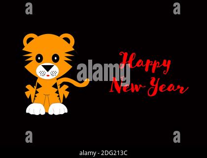 Cartoon Tiger segno zodiaco con testo grafica Felice Anno Nuovo. Foto Stock