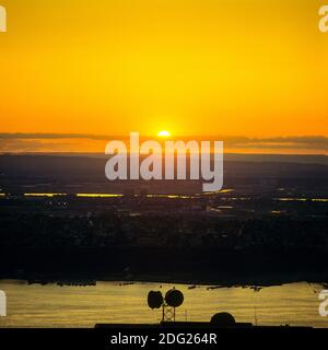 New York 1985, tramonto sul fiume Hudson e New Jersey da Manhattan, New York City, NY, New York, USA, Foto Stock