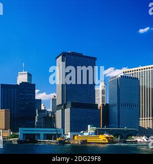 New York 1985, skyline di Lower Manhattan, terminal dei traghetti di Staten Island, grattacieli, New York City, NY, New York, STATI UNITI, Foto Stock