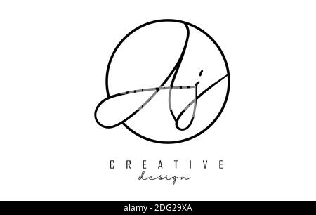 Scrittura a mano lettere Aj A j logo disegno con semplice cerchio vettore illustrazione. Icona creativa con lettere A e j. Illustrazione Vettoriale
