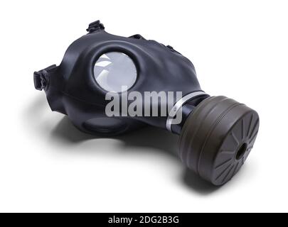 Maschera per gas in gomma con filtro a carboni attivi in bianco. Foto Stock