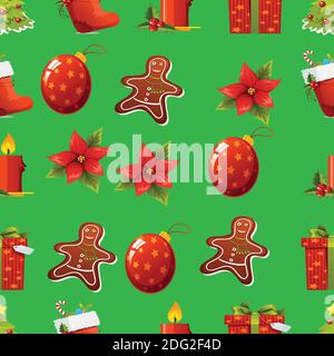 Motivo senza cuciture con l'icona di Natale e Babbo Natale Illustrazione Vettoriale