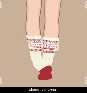 calze a maglia in stile vintage. Design invernale per le vacanze. Modello di carta di Natale. Felice anno nuovo simbolo. Modello di disegno vettoriale. Sfondo vettoriale. Deco Illustrazione Vettoriale