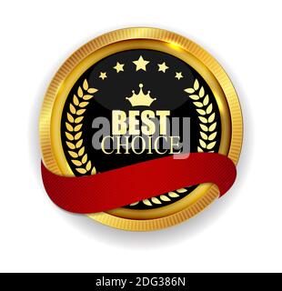 Simbolo di Sigillo con la Medaglia d'Oro di qualità Premium isolato su sfondo bianco. Illustrazione Foto Stock