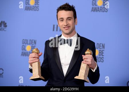 Justin Hurwitz si pone nella sala stampa durante il 74a edizione del Golden Globe Awards al Beverly Hilton di Beverly Hills, Los Angeles, CA, USA, l'8 gennaio 2017. Foto di Lionel Hahn/ABACAPRESS.COM Foto Stock