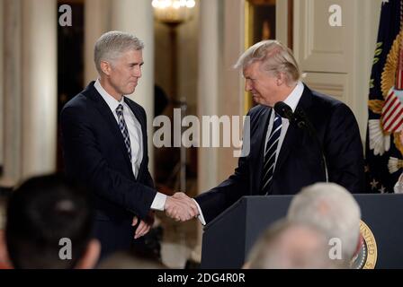 Il presidente DEGLI STATI UNITI Donald Trump annuncia il candidato alla Corte Suprema nella stanza orientale della Casa Bianca, a Washington, DC, USA, il 31 gennaio 2017. Foto di Olivier Douliery/ABACAPRESS.COM Foto Stock