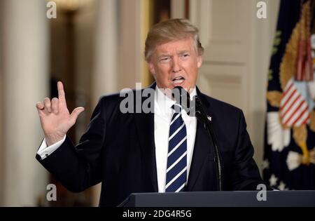 Il presidente DEGLI STATI UNITI Donald Trump annuncia il candidato alla Corte Suprema nella stanza orientale della Casa Bianca, a Washington, DC, USA, il 31 gennaio 2017. Foto di Olivier Douliery/ABACAPRESS.COM Foto Stock