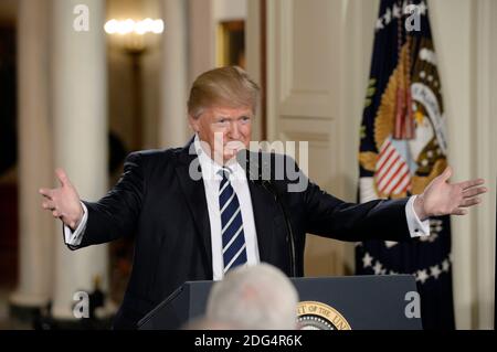 Il presidente DEGLI STATI UNITI Donald Trump annuncia il candidato alla Corte Suprema nella stanza orientale della Casa Bianca, a Washington, DC, USA, il 31 gennaio 2017. Foto di Olivier Douliery/ABACAPRESS.COM Foto Stock