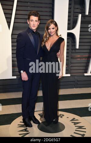 Miles Teller e Keleigh Sperry arrivano al Vanity Fair Oscar Party a Beverly Hills, Los Angeles, California, USA, 26 febbraio 2017. Foto di David Niviere/ABACAPRESS.COM Foto Stock