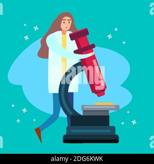 donne scienziato ricerca virus utilizzando microscopio illustrazione vettoriale Illustrazione Vettoriale