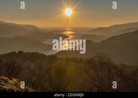 Tramonto estuario Mawddach Foto Stock