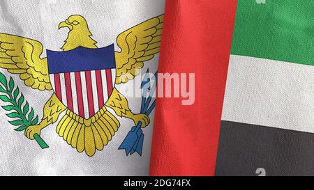 Emirati Arabi Uniti e Isole Vergini Stati Uniti due bandiere Rendering 3D Foto Stock