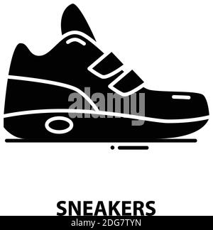 icona sneakers, segno vettoriale nero con tratti modificabili, illustrazione concettuale Illustrazione Vettoriale