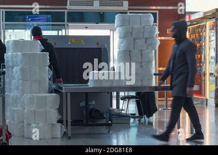 Sistema radiologico con scanner di sicurezza AirPort. Scanner checkpoint per bagagli e carichi. Tbilisi, Georgia Foto Stock