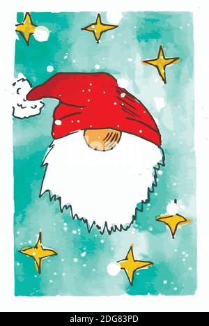 Biglietto vettore di auguri natalizi con santa in stile acquerello. Illustrazione di Natale. Illustrazione Vettoriale