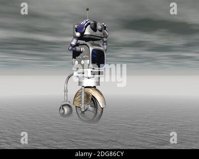 Robot e un uomo in competizione - rendering 3d Foto Stock