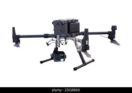 Drone industriale isolato su sfondo bianco Foto Stock