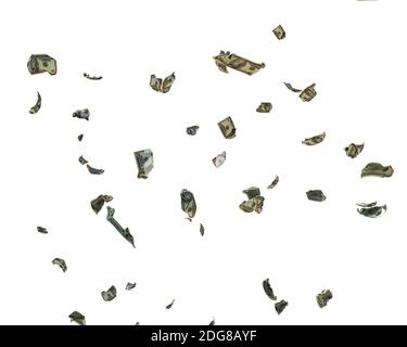 10 Dollaro statunitense banconote sminuzzate che volano, fondo trasparente Foto Stock