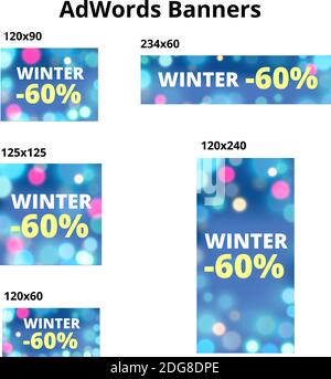 Immagini per AdWords. Sconto, vendita. Offerta invernale. AdWords. Set di banner. Vettore Illustrazione Vettoriale