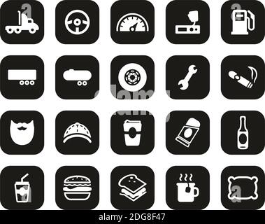 Icone driver camion bianco su nero Flat Design Set Grande Illustrazione Vettoriale