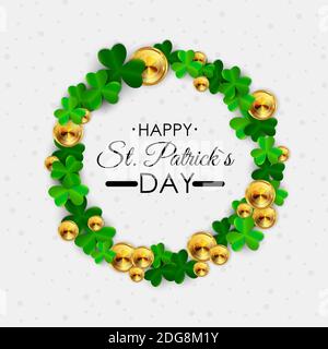 Happy Saint Patricks Day, 17 marzo sfondo con foglie di Clover. Illustrazione Foto Stock