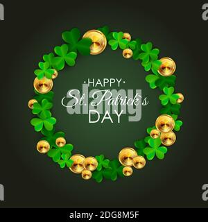 Happy Saint Patricks Day, 17 marzo sfondo con foglie di Clover. Illustrazione Foto Stock