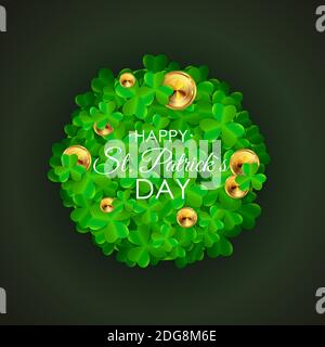 Happy Saint Patricks Day, 17 marzo sfondo con foglie di Clover. Illustrazione Foto Stock