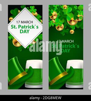 Happy Saint Patricks Day, 17 marzo sfondo con foglie di Clover. Illustrazione Foto Stock