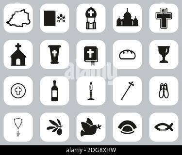 Vaticano Paese & Cultura icone Nero e Bianco Flat Design Imposta grande Illustrazione Vettoriale