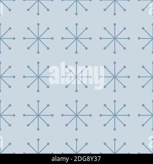 Motivo blu senza cuciture con semplici fiocchi di neve blu per il design di Natale e Capodanno, carta da imballaggio, sfondi. Illustrazione Vettoriale
