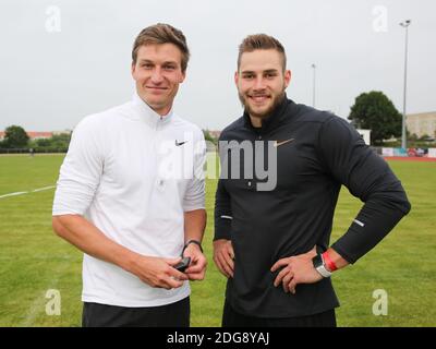 Javelin lanciatore campione olimpico 2016 Thomas RÃ¶hler, campione del mondo 2017 Johannes Vetter LG Offenburg Foto Stock