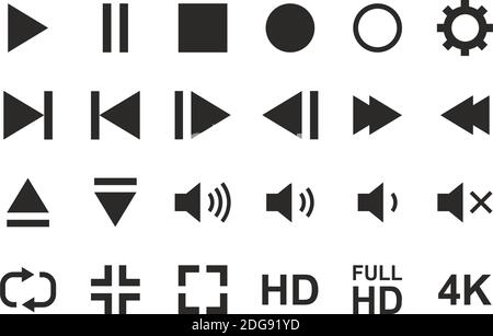 Icone dei pulsanti video e audio e fotocamera in bianco e nero Imposta grande Illustrazione Vettoriale
