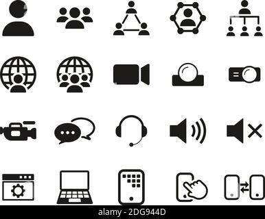 Icone di videoconferenza Bianco e nero Set Grande Illustrazione Vettoriale