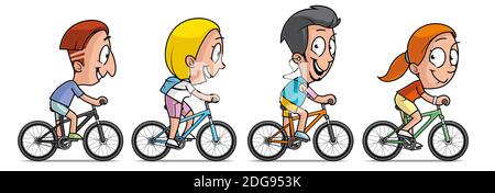 Illustrazione cartoon di un gruppo di ciclicisti Foto Stock