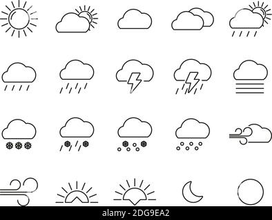 Icone meteo Bianco e nero sottile Set Grande Illustrazione Vettoriale