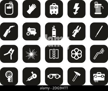 Icone delle apparecchiature di saldatura e saldatura bianche su un design piatto nero Imposta grande Illustrazione Vettoriale