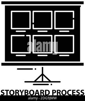 icona del processo storyboard, segno vettoriale nero con tratti modificabili, illustrazione del concetto Illustrazione Vettoriale