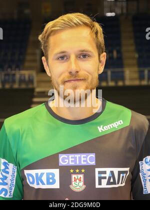 Il giocatore svedese di pallamano Albin Lagergren della SC Magdeburg DHB DKB Pallamano Bundesliga stagione 2018/19 Foto Stock