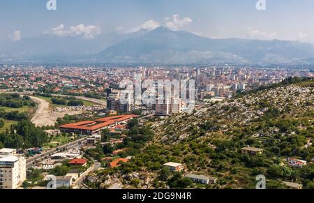 Vista panoramica sulla città di Shkoder, Albania Foto Stock