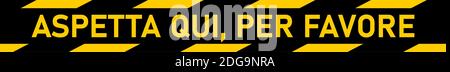 Aspetta qui, per favore ('Please wait here' in Italian) Floor Marking Stripe Social Distancing Instruction icon. Immagine vettoriale. Illustrazione Vettoriale