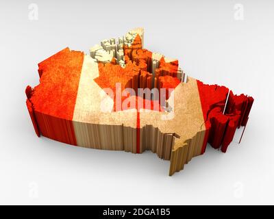 Mappa in Canada con texture 3d con bandiera canadese Foto Stock